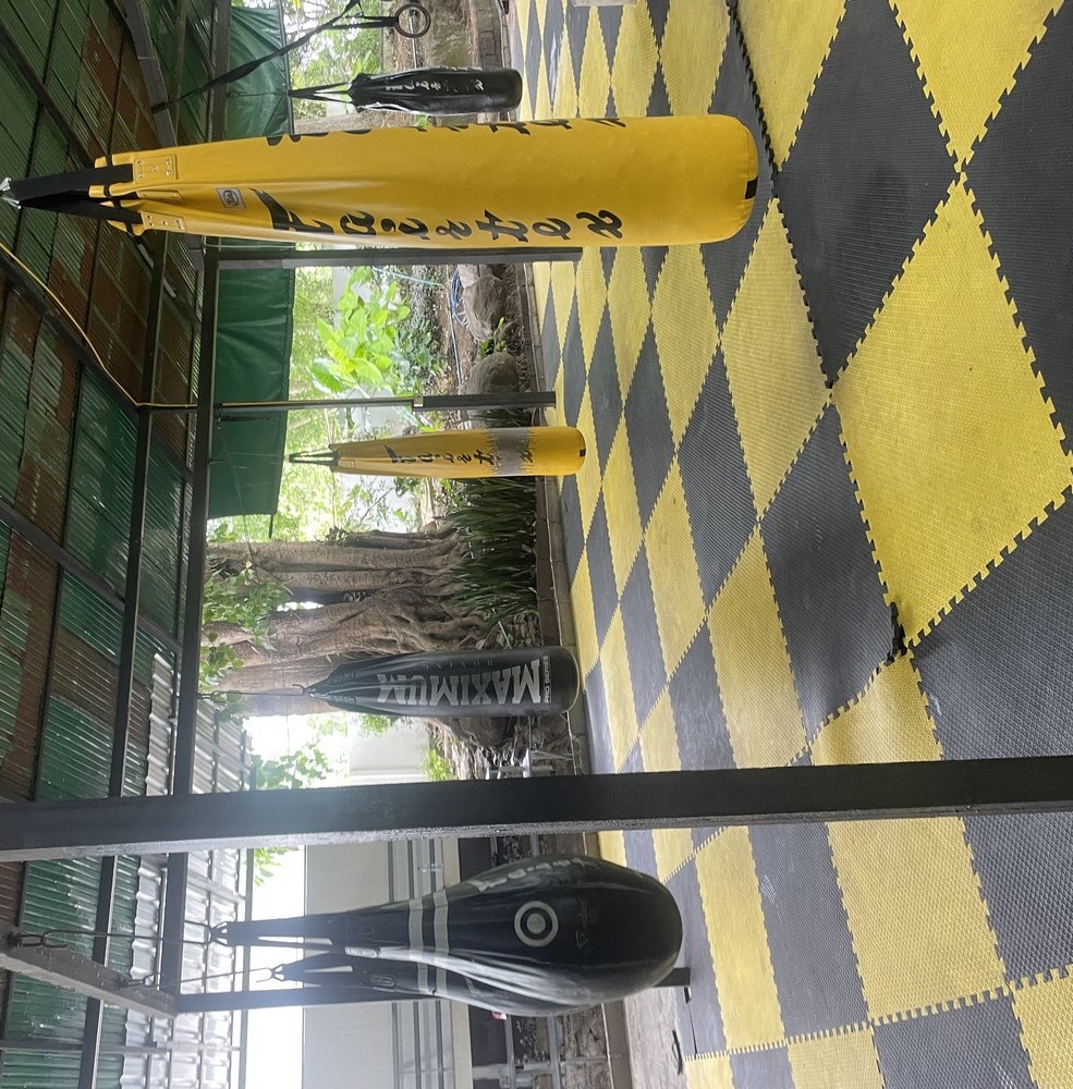 Sacs de frappe de boxe thai en Thaïlande dans la campagne